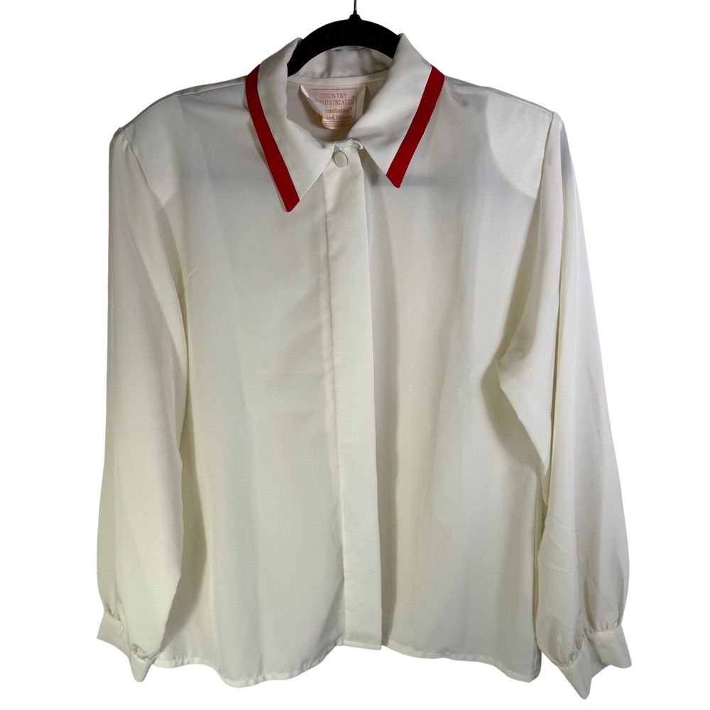 Vintage Country Sophisticates Pendleton Blouse Ivory Red Trim Size 14 T972-338